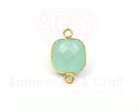 Cushion Shape Natural Gemstone 18K Gold Plated Faceted Double Bail Bezel Connector