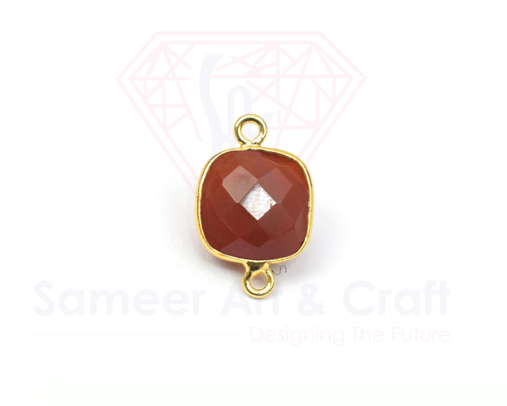 Cushion Shape Natural Gemstone 18K Gold Plated Faceted Double Bail Bezel Connector