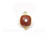 Cushion Shape Natural Gemstone 18K Gold Plated Faceted Double Bail Bezel Connector