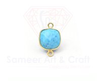 Cushion Shape Natural Gemstone 18K Gold Plated Faceted Double Bail Bezel Connector