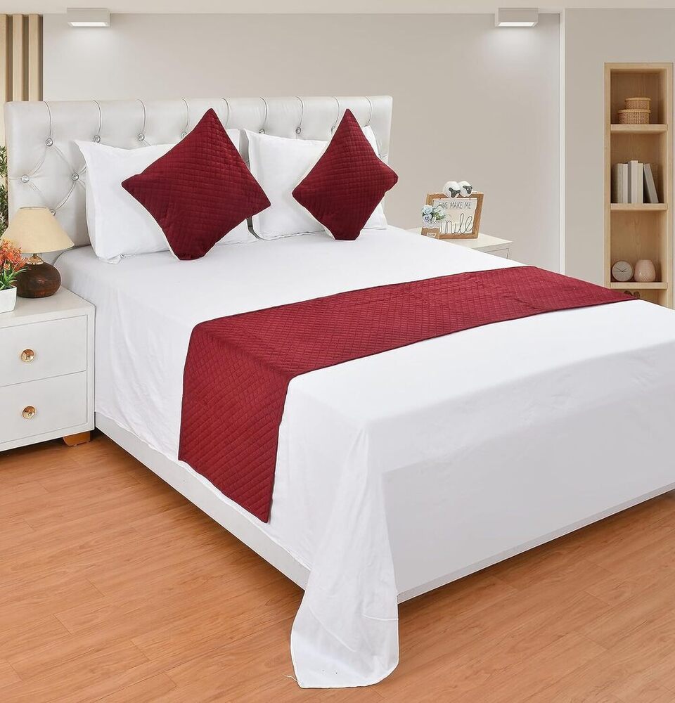 Solid Quilted Velvet Bed Runner - Color: Maroon