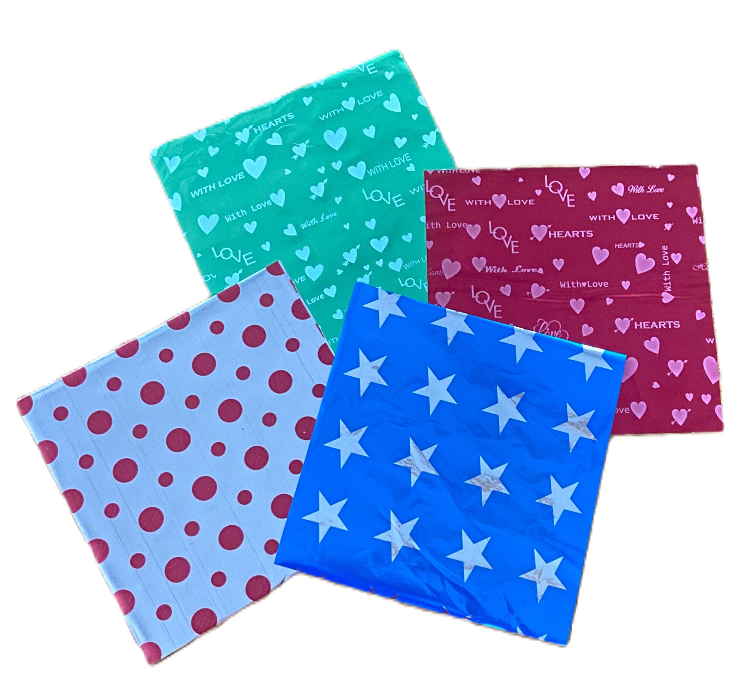 Printed Chocolate Wrappers - Metallized Paper, 12x12 Cm, Multi-colors, Coated One Side With Film | Medium Thickness, Recycled Style, Gravure Printing Compatible
