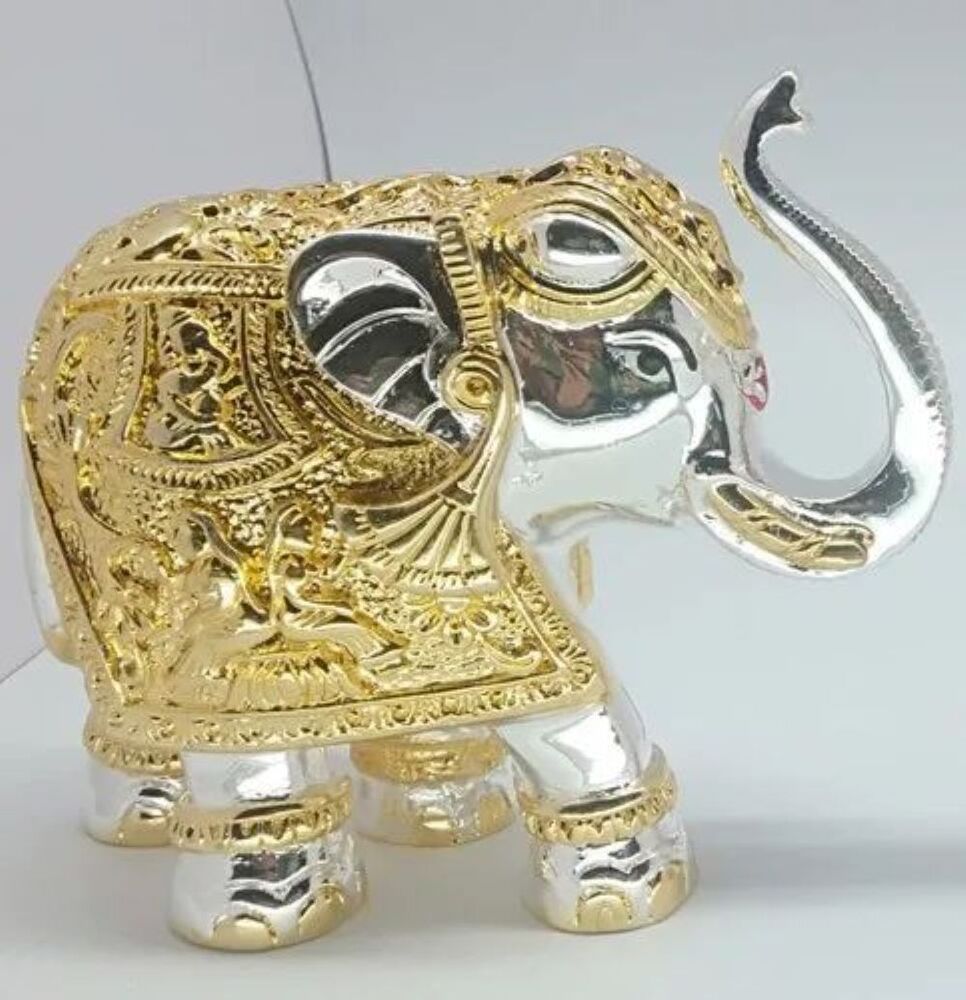 Silver And Gold Plated Elephant Statue - Material: Fabric