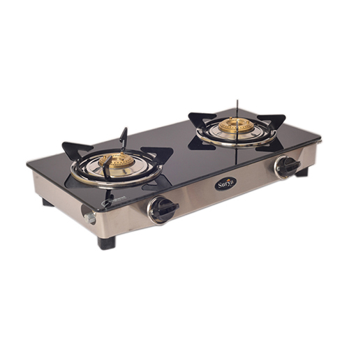 2 Burner Glass Nano Black Gas Stove - Ignition Type: Manual