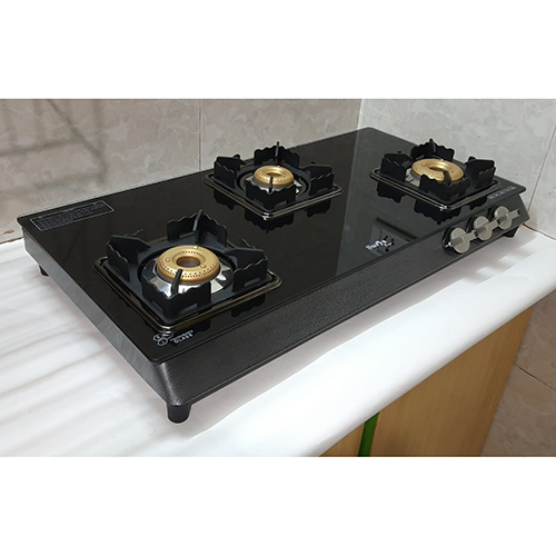 3 Burner Black Glass Hob - Ignition Type: Manual