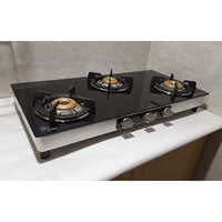 3 Burner Black Glass Round Gas Stove