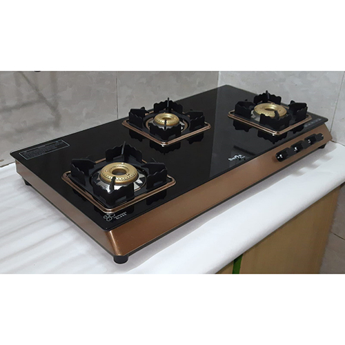 3 Burner Black Modern Glass Hob Gas Stove - Ignition Type: Manual