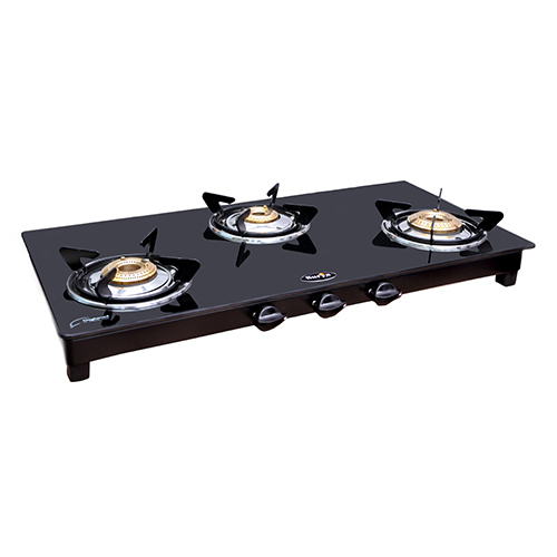 3 Burner Glass Black Frame Gas Stove