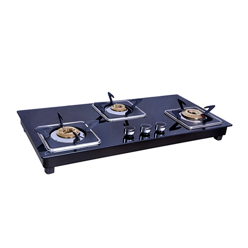 3 Burner Glass Black Hob Gas Stove - Ignition Type: Manual