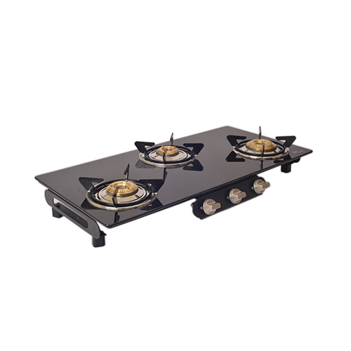 3 Burner Glass Frameless Black Gas Stove - Ignition Type: Manual