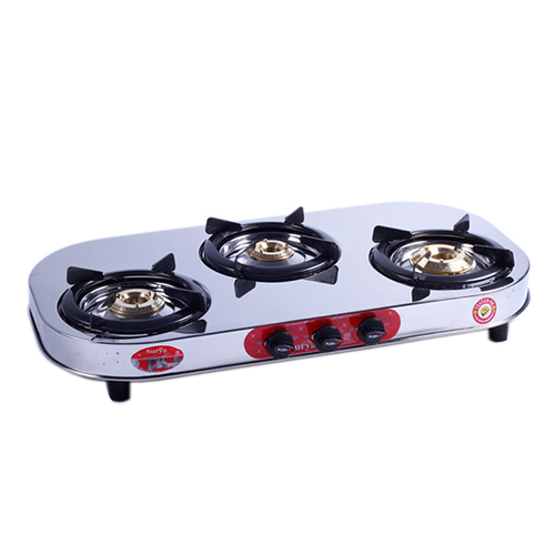 3 Burner Ss Oval Gas Stove - Ignition Type: Manual