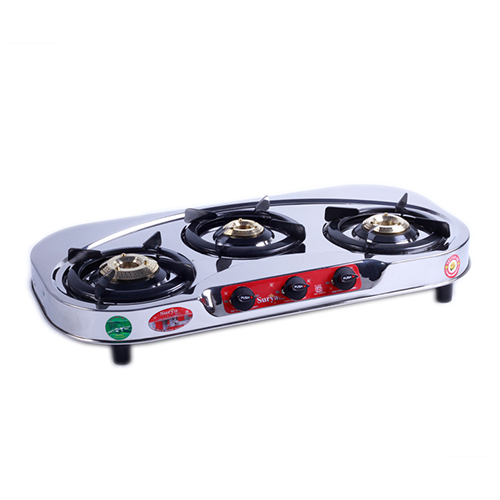 3 Burner Ss Oval Type Gas Stove - Ignition Type: Manual