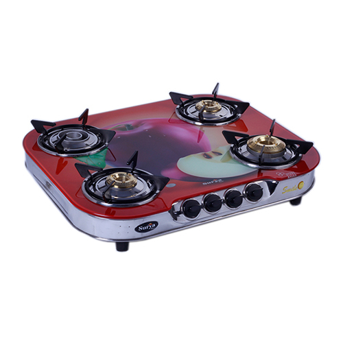 4 Burner Glass Cut Body Digital Gas Stove - Ignition Type: Manual