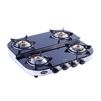 4 Burner Glass Double Decker Black Gas Stove