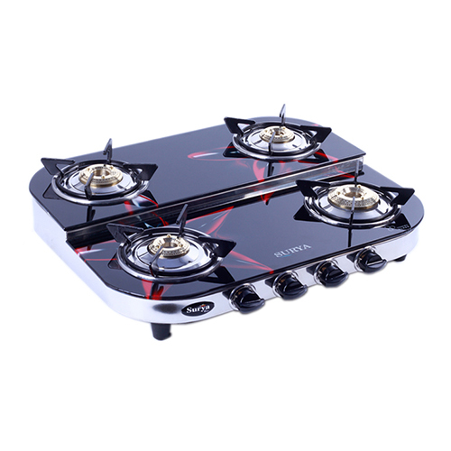 4 Burner Glass Double Decker Digital Gas Stove - Ignition Type: Manual