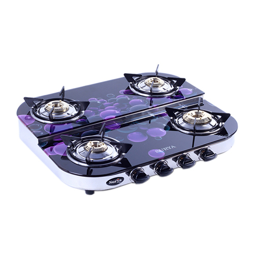 4 Burner Glass Double Decker Digital Printed Gas Stove - Ignition Type: Manual