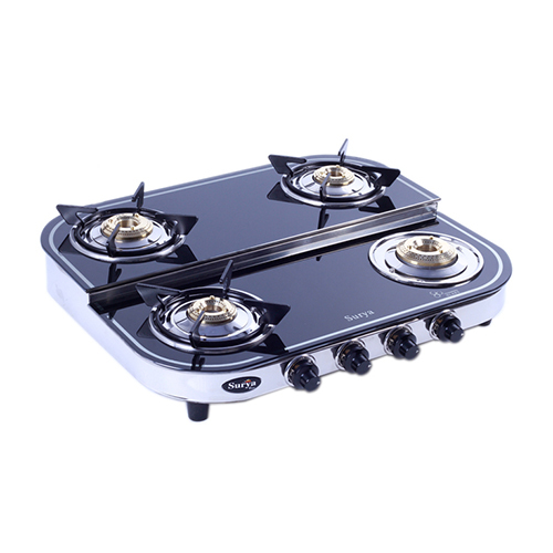 4 Burner Glass Double Decker Round Border Gas Stove - Ignition Type: Manual