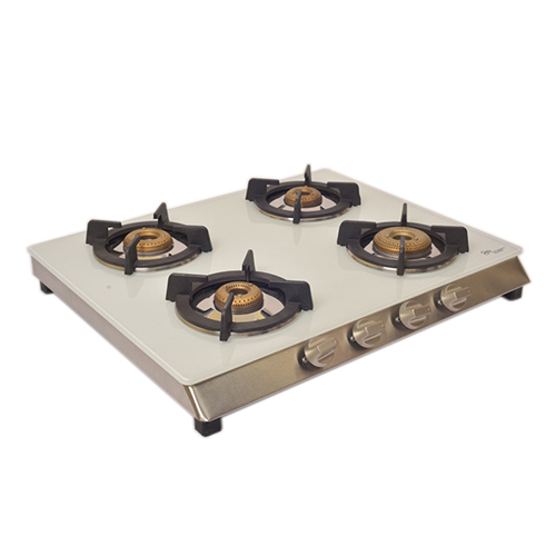 4 Burner Glass Kaff White Gas Stove - Ignition Type: Manual