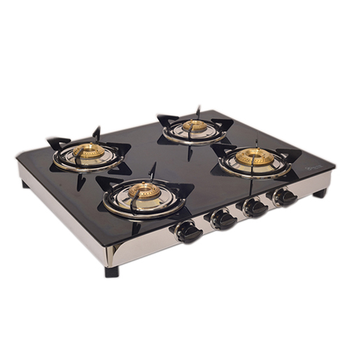 4 Burner Glass Straight Frame Black Gas Stove - Ignition Type: Manual