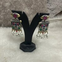 Square Oxidized Earrings - Oxidized Material, 4.5 Inches Size | Vintage Charm, Modern Square Shape For Special Occasions And Everyday Wear