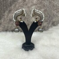 Silver Oxidised Earrings - High-quality Oxidized Material, 4.5-inch Round Shape | Lightweight, Intricate Design For Weddings And Special Occasions