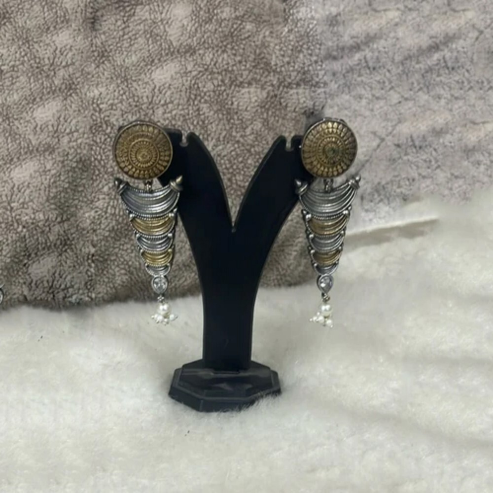 6 Inch Oxidized Earring - High-Quality Oxidized Material, Elegant Round Shape, Lightweight Design Perfect for Engagement Occasions