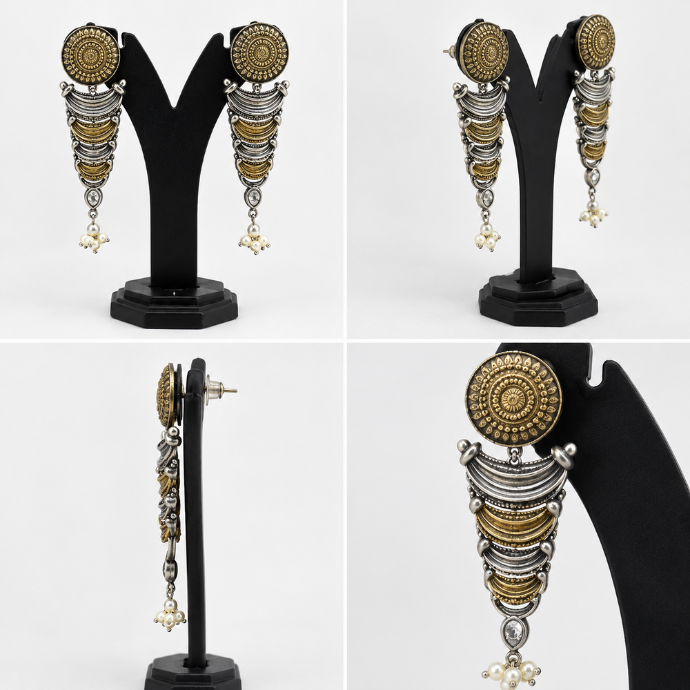 6 Inch Oxidized Earring - High-Quality Oxidized Material Elegant Round Shape Lightweight Design Perfect for Engagement Occasions