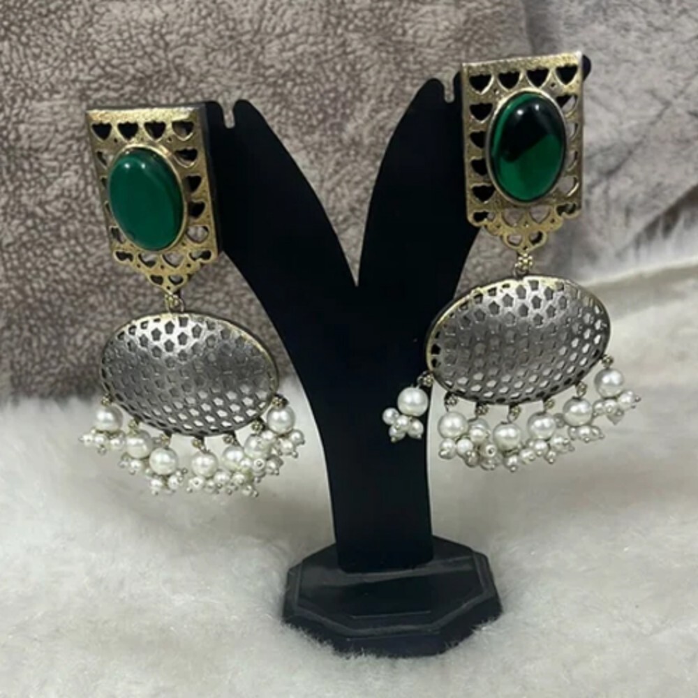Oval Oxidized Earring - High-Quality Oxidized Material, 6 Inches Length | Elegant Oval Design for Engagements, Stylish for Casual and Formal Events