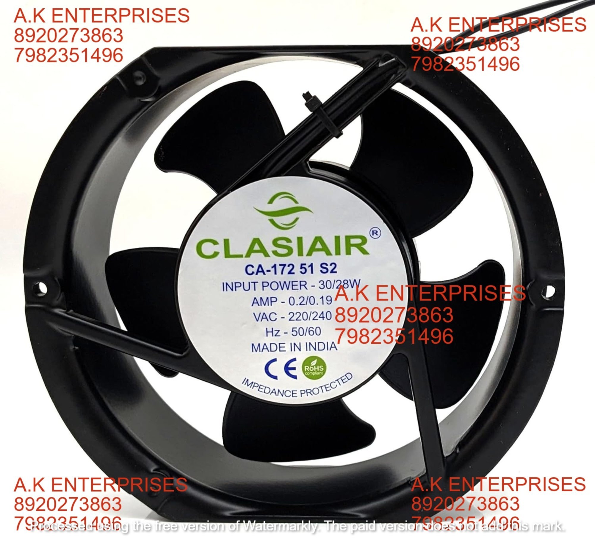 CLASIAIR CA-172 51 S2 Size 172X172X51mm AC220/240V 30/28W 2550/2750 RPM Brushless Air Cooling Fan