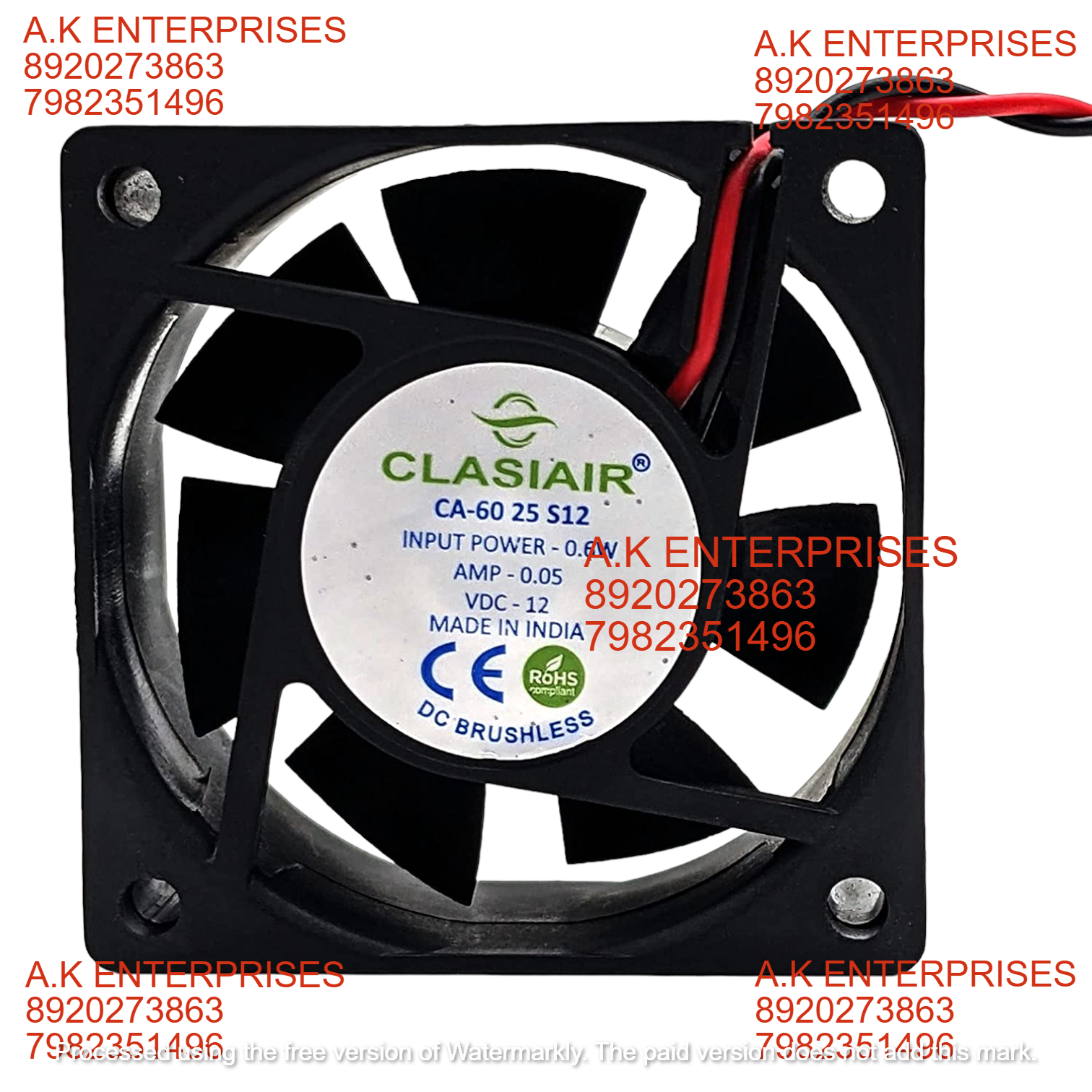 CLASIAIR CA-60 25 S12 Size 60X60X25mm DC12V 0.6W 3500/3600 RPM Brushless Air Cooling Fan