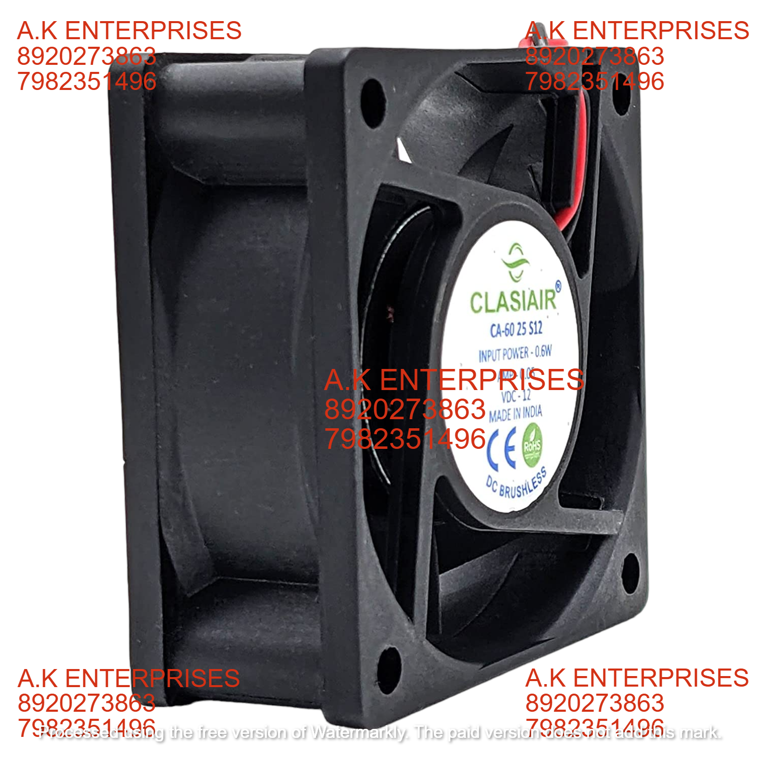 Clasiair Dc Axial Fan - 60x60x25mm Black Plastic 12v 0.6w 3500/3600 Rpm 45 Cfm Air Flow 30dba Noise Level Sleeve Bearing Type