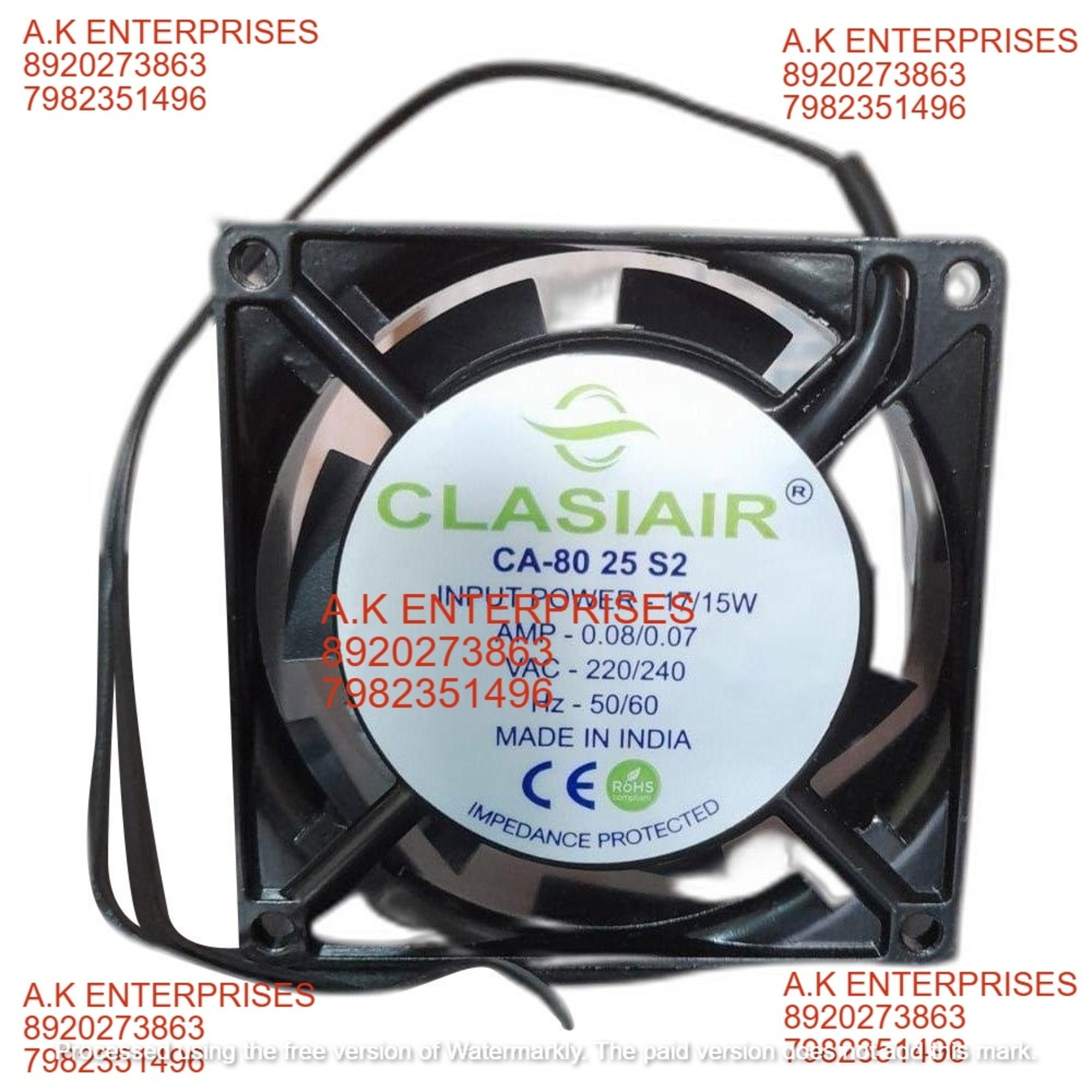 Clasiair Cooling Fan - Metal, 80 X 80 X 25 Mm, Black | 220/240 Vac, 0.08/0.07 Amp, Ideal For Heavy Machines And Equipment