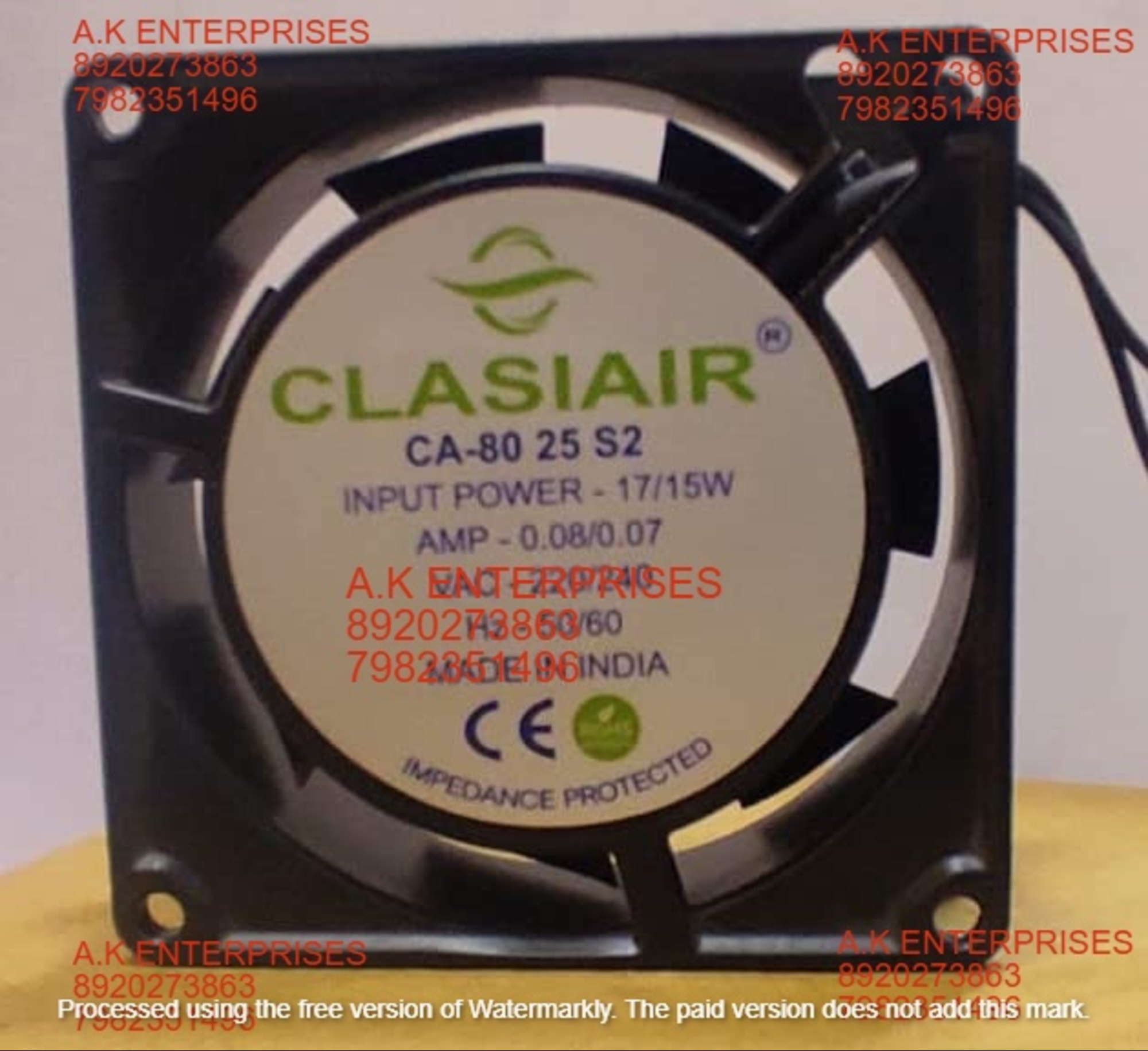 CLASIAIR CA-80 25 S2 3 INCH FAN  AC Axial Cooling Fan Size: 80X80X25mm 220/240 Vac 17/15 W Metal