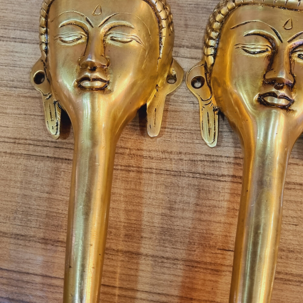 "Aakrati Brass Handle Of Gautam Buddha Brass Door Handle (Yellow Pack Of 2) "