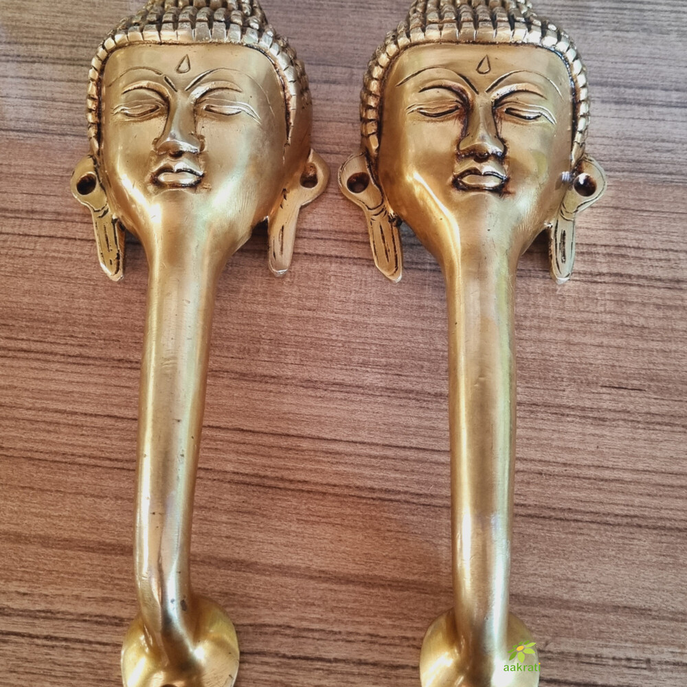 "Aakrati Brass Handle Of Gautam Buddha Brass Door Handle (Yellow Pack Of 2) "