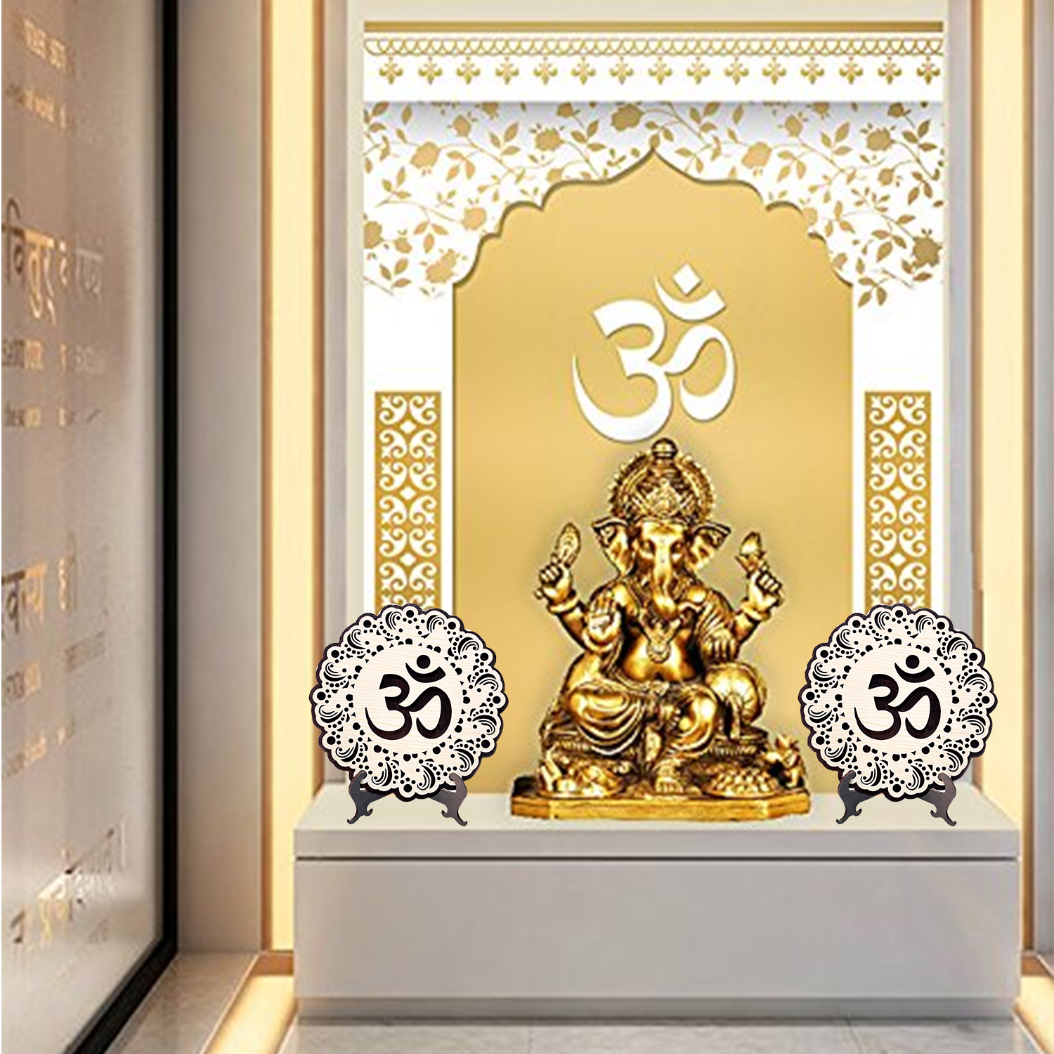 Om Table Top Wooden Showpiece - Wooden, Standard Size | Brown & Cream Color, Industrial Design, Elegant Decorative Accent