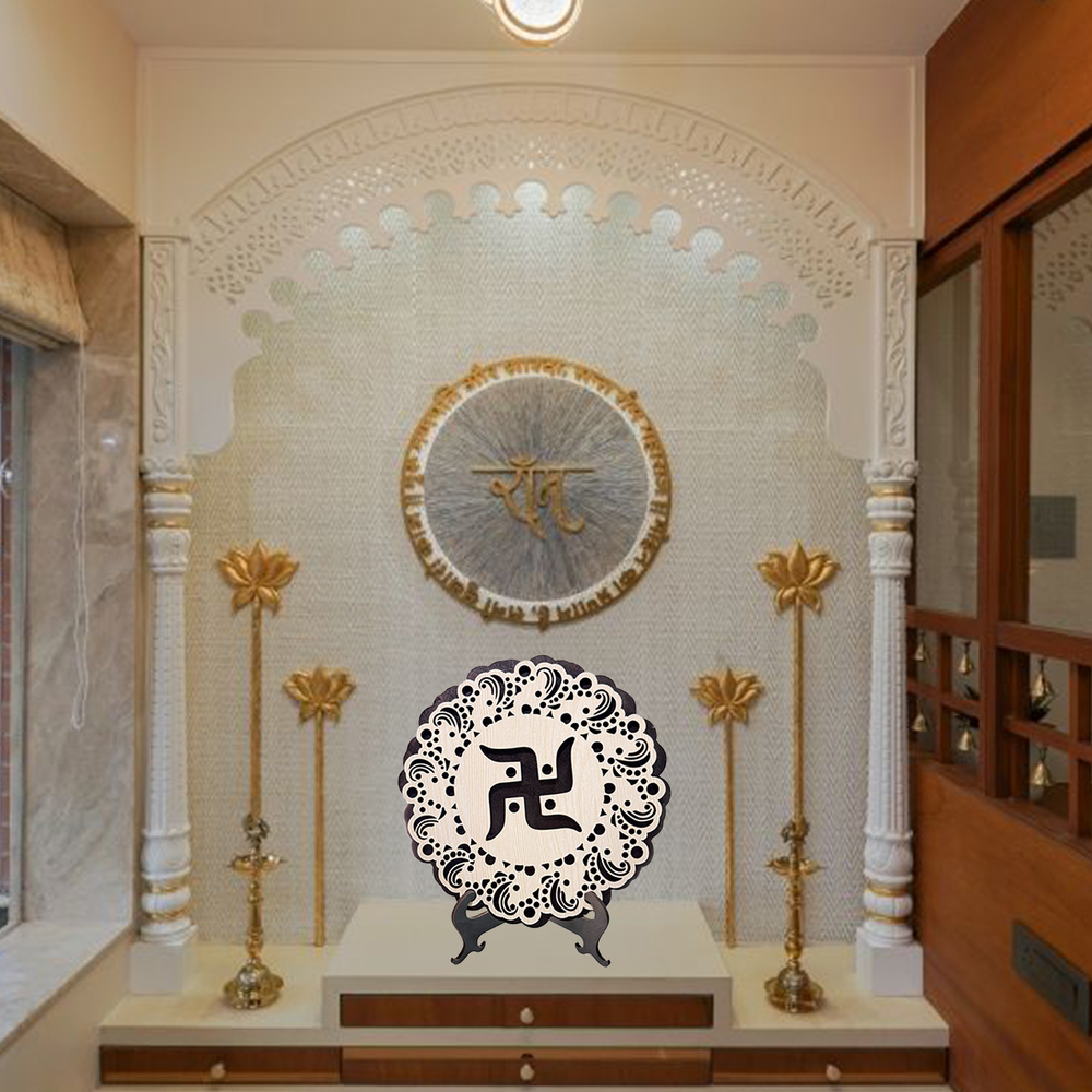 Print Ginnie Designer Khanda Wooden Showpiece Sikh Religious Symbol Table Stand Decorative Showpiece