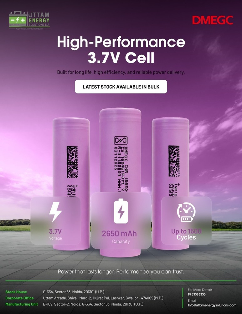 2600 mAH AA Lithium Ion Battery Cell - 3.7 Volt Nominal Voltage , Sealed Plastic Cover, Rechargeable High-Drain Performance