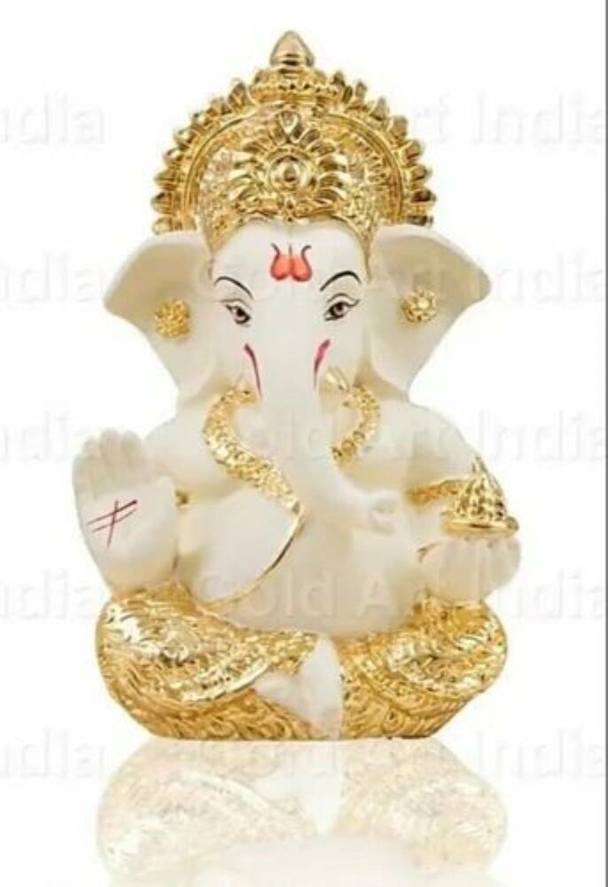 Golden Taklu Ganesh - Gold Plated, 2.25 Inch Height & Length | Indian Decorative Statue For Worship, Sitting Posture, Elegant Design