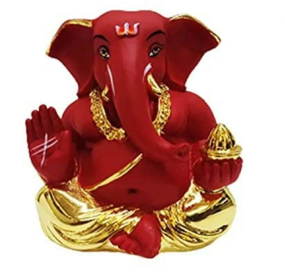 Golden Taklu Ganesh - Gold Plated, 2.25 Inch Height & Length | Indian Decorative Statue For Worship, Sitting Posture, Elegant Design