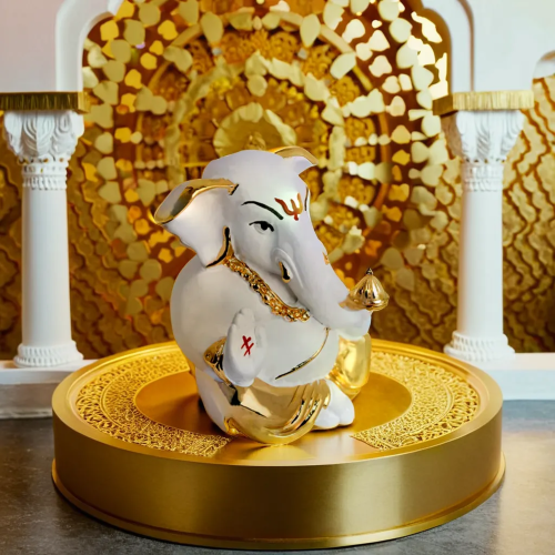 Golden Taklu Ganesh - Gold Plated, 2.25 Inch Height & Length | Indian Decorative Statue For Worship, Sitting Posture, Elegant Design