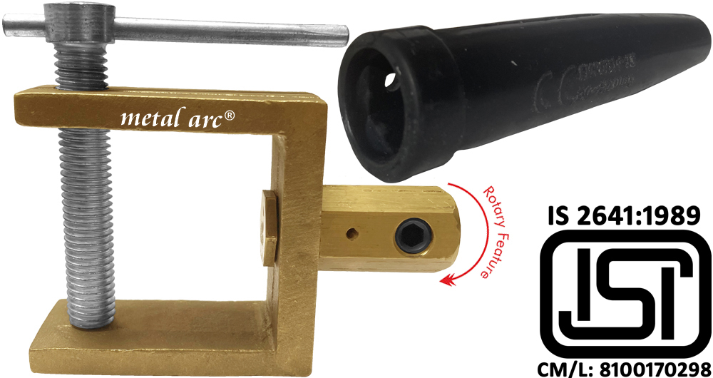 C/ J Type Earth Clamp - Er-1000 Amps, Heavy Duty Copper Alloy, Brass Finish | Ce Certified, 360 Degree Rotary Design, Optimal Current Transfer, Rubber Insulated Cable Covers