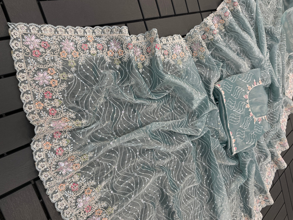 Fancy Saree102 - 5.5 Meter Premium Barbari Silk Saree With Heavy Embroidery & Sequins, Unstitched Blouse With Matching Fabrics, Elegant Design