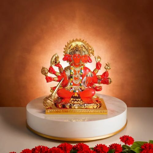 Embrace Ultimate Protection With Gold Plated Panchmukhi Hanuman Statue - Height: 5 Inch (in)