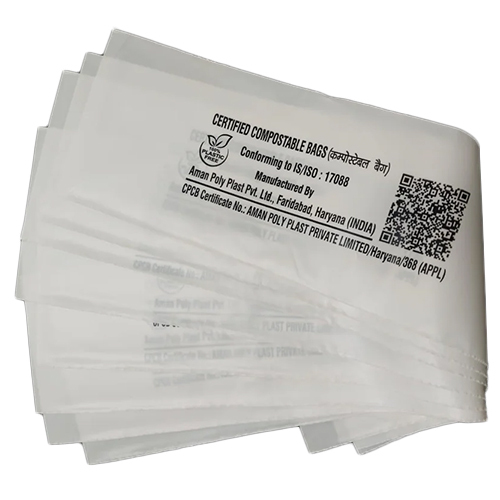 Biodegradable Compostable Bag - Bio Plastic Material, Customized Size, White Color Finish - Flexo Printing, Embossed Surface Handling