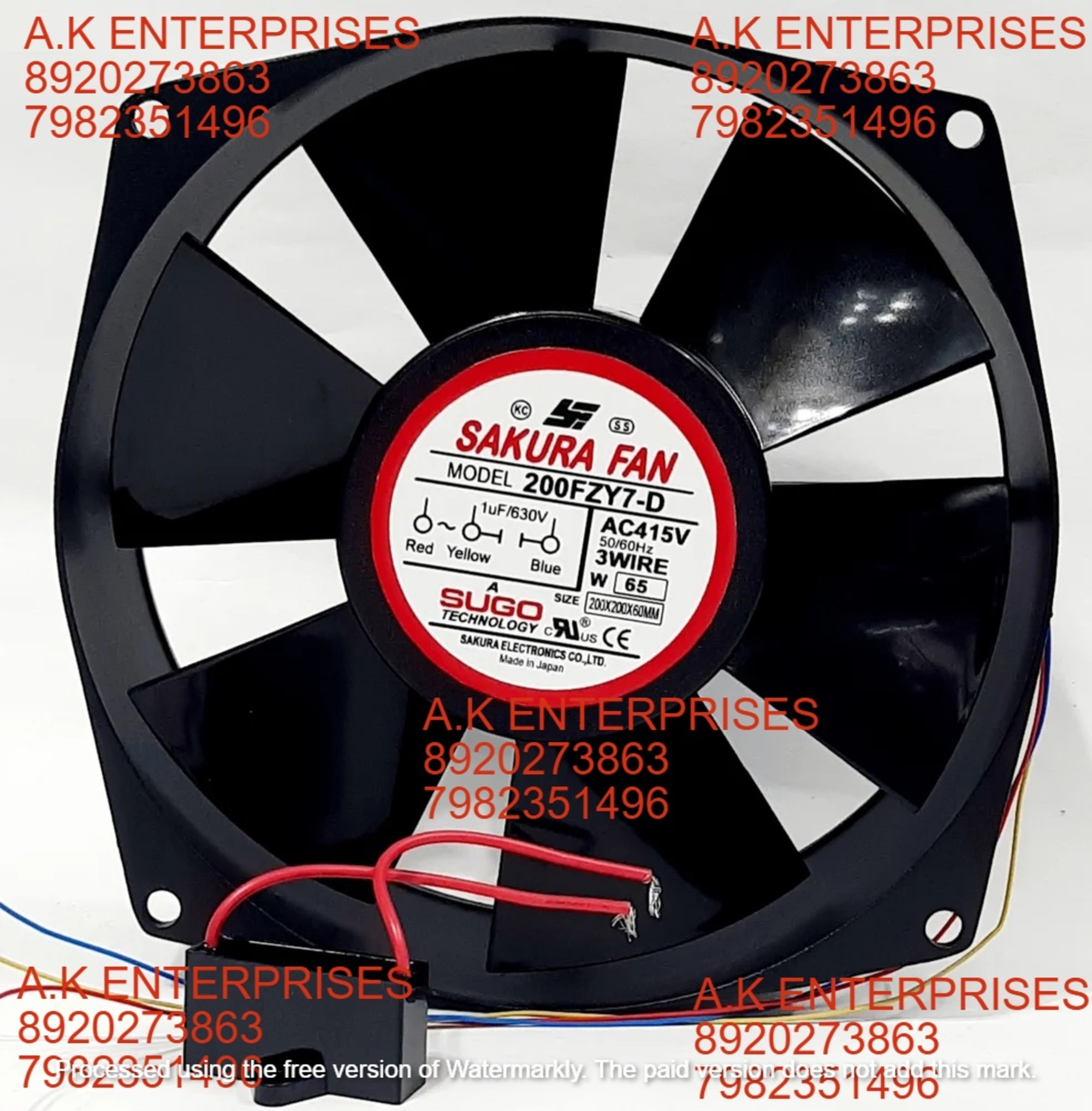 NIDEC 200FZY7-D (415V AC 3 WIRE 65W SIZE 200X200X60MM) SAKURA COOLING FAN