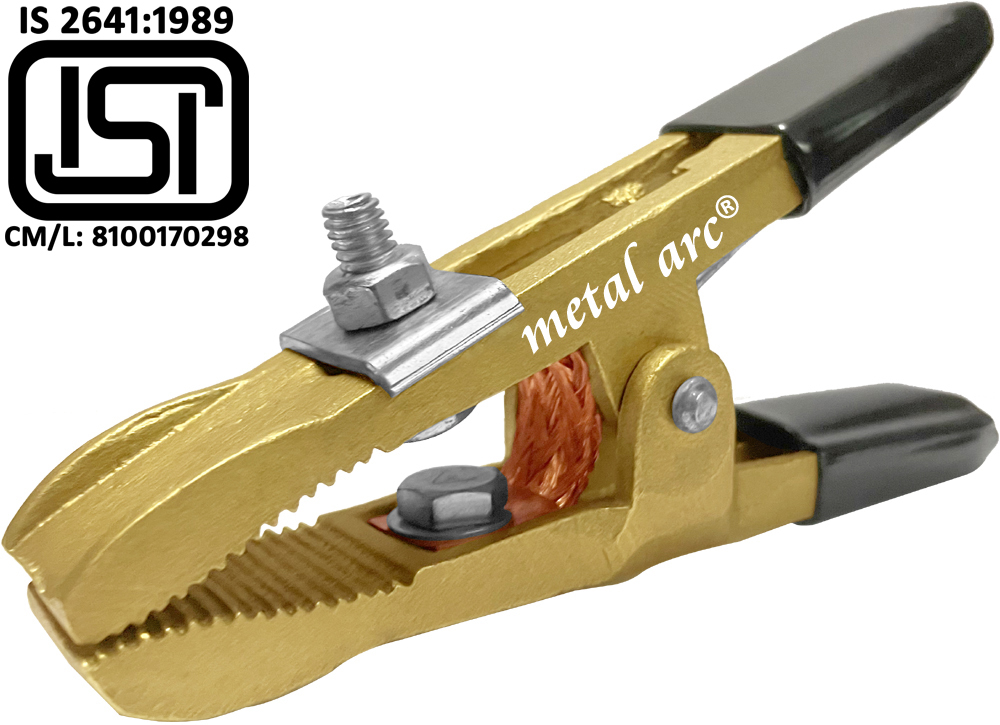 Isi Marked Earth Clamp Ue1 Series - Model Ue1b4ci, Brass With Copper Braided Wire, 400 Amps, Rubber Insulation Sleeves, Heavy Duty Jaws