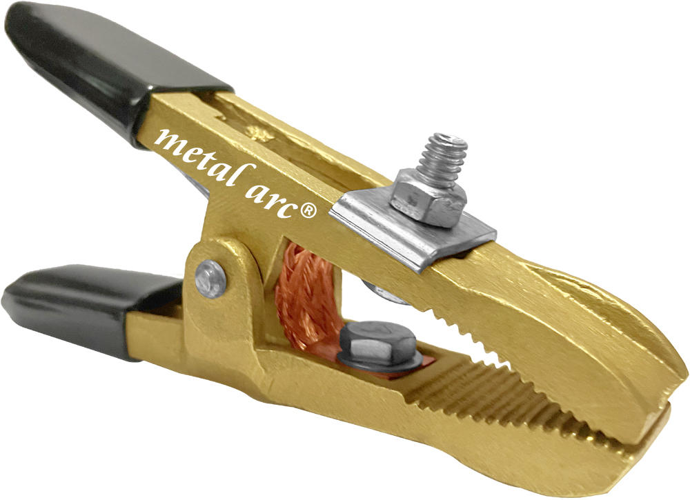 Isi Marked Earth Clamp Ue1 Series - Model Ue1b4ci, Brass With Copper Braided Wire, 400 Amps, Rubber Insulation Sleeves, Heavy Duty Jaws