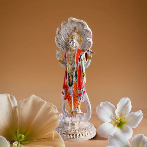 Embrace Peace & Protection With Silver Plated Lord Vishnu Narayana Idol - Finishing: Gold