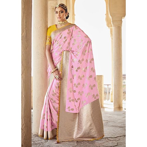 Silk Baby Pink Coloured Saree - Feature: High Quality